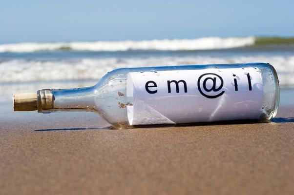 Bottle to the sea image with text : email